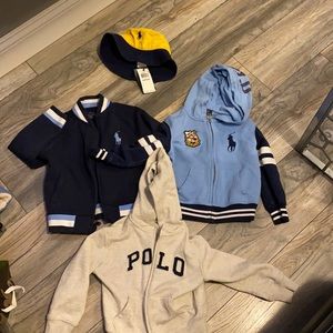 Polo jacket and 2 hoodies size 4T, free hat WITH TAGS